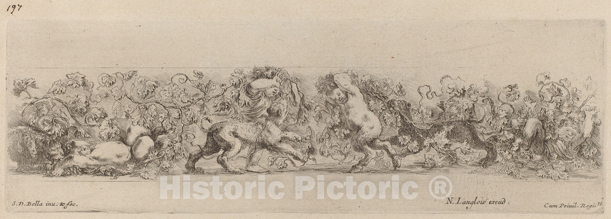 Art Print : Stefano Della Bella, Ornamental Frieze with Grape Vine, 1648 - Vintage Wall Art
