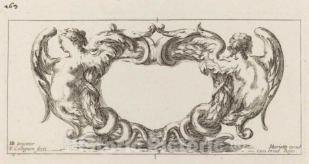 Art Print : Collignon After Stefano Della Bella, Cartouche, 1646 - Vintage Wall Art