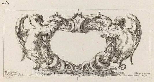 Art Print : Collignon After Stefano Della Bella, Cartouche, 1646 - Vintage Wall Art