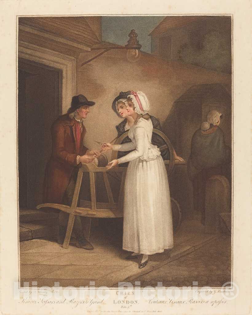 Art Print : Vendramini After Francis Wheatley, Knives, Scissors and Razors to Grind, 1795 - Vintage Wall Art