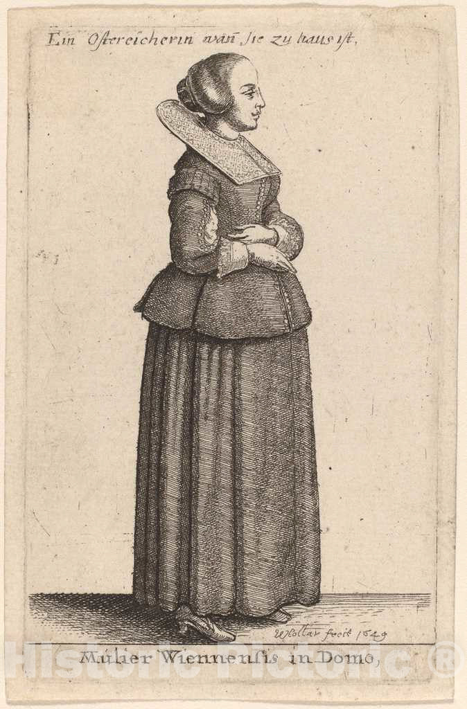 Art Print : Wenceslaus Hollar, Mulier Wiennensis in Domo, 1649 - Vintage Wall Art