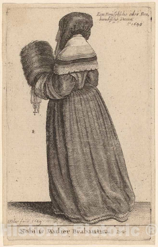 Art Print : Wenceslaus Hollar, Nobilis Mulier Brabantica, 1649 - Vintage Wall Art