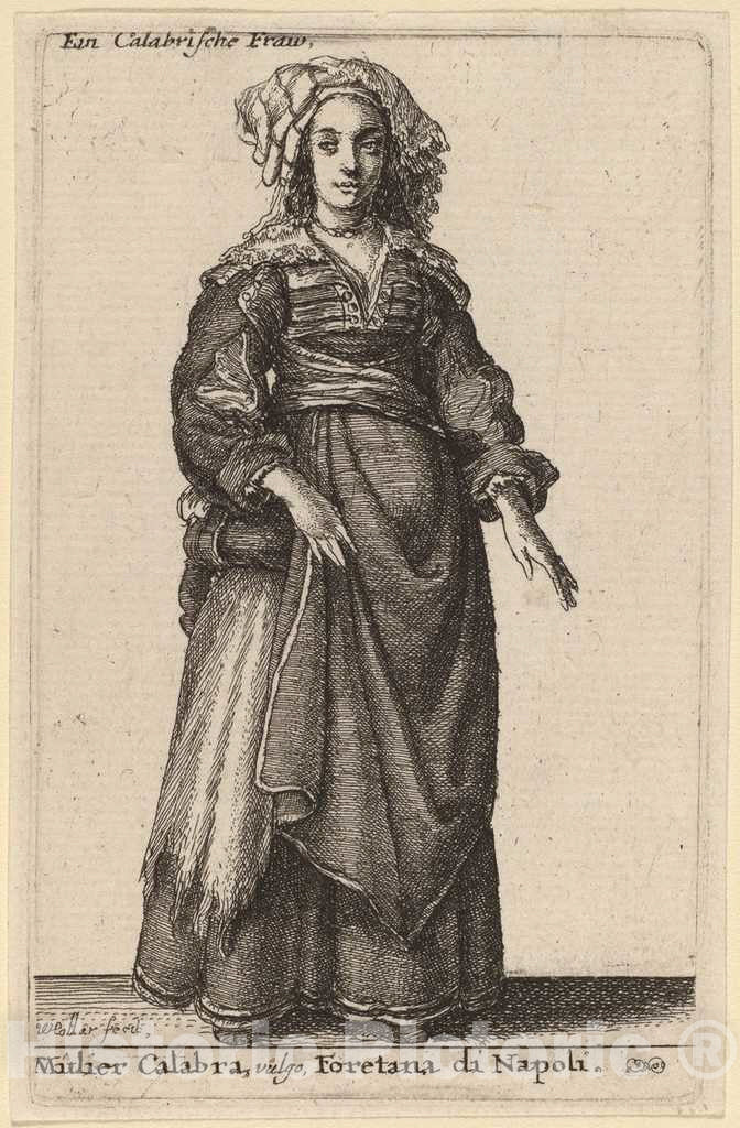 Art Print : Wenceslaus Hollar, Mulier Calabra, Vulgo, Foretana di Napoli - Vintage Wall Art