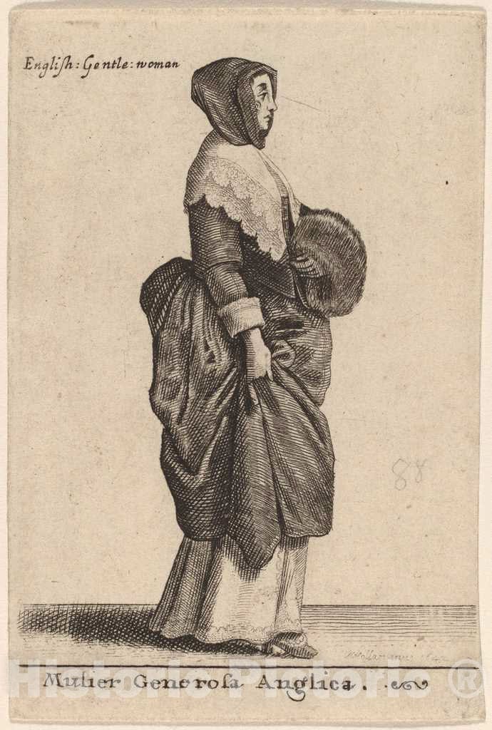Art Print : Wenceslaus Hollar, Mulier Generosa Anglica, 1642 - Vintage Wall Art