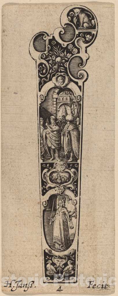 Art Print : Hans Janssen, Handle for Knife or Fork, Ornamented with Figures - Vintage Wall Art