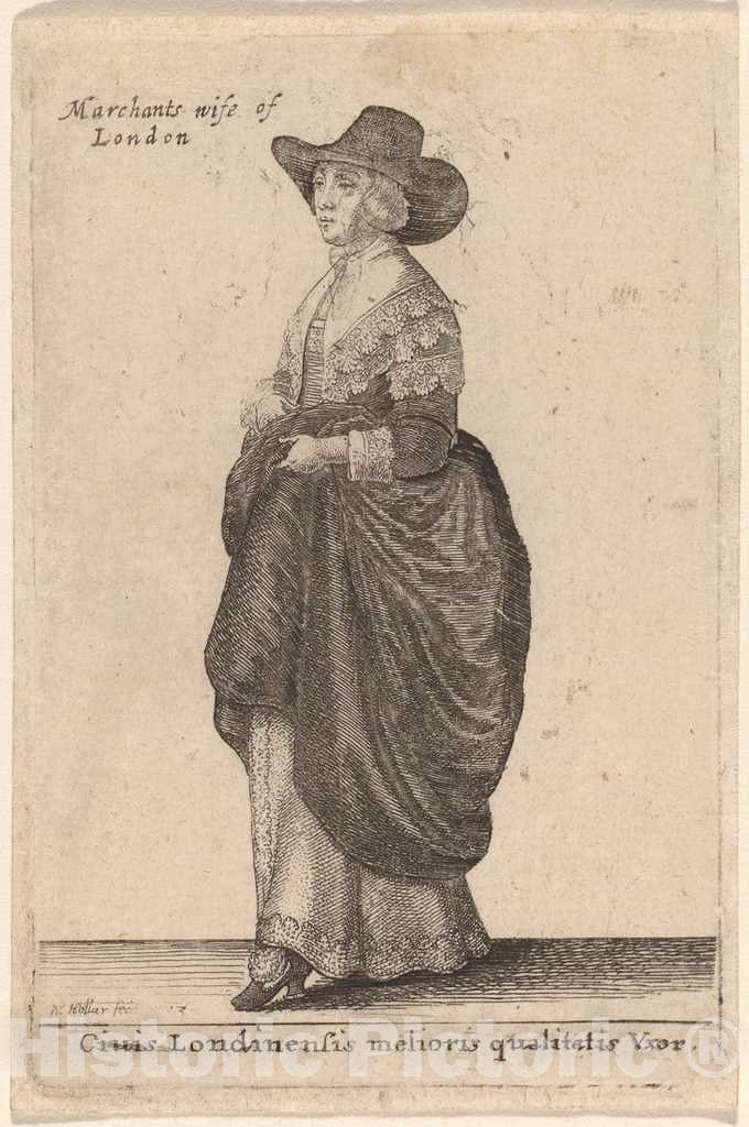 Art Print : Wenceslaus Hollar, Ciuis Londinensis Melioris Qualitatis Vxor, 1643 - Vintage Wall Art