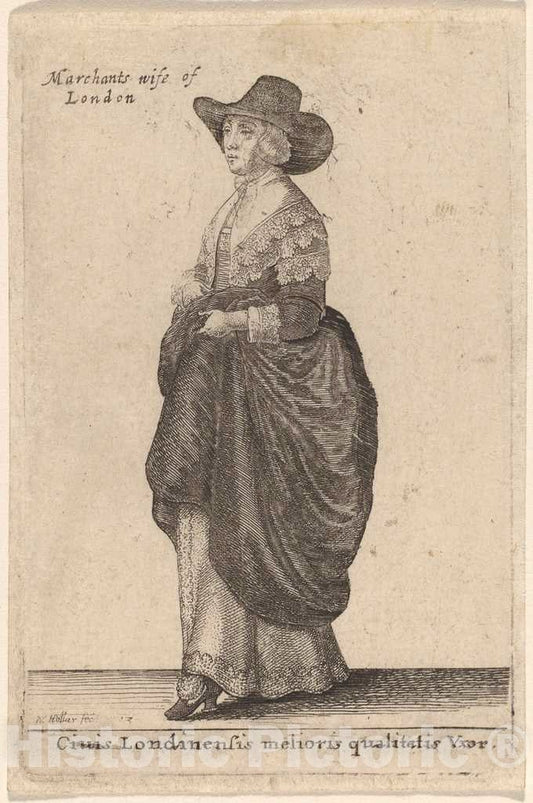 Art Print : Wenceslaus Hollar, Ciuis Londinensis Melioris Qualitatis Vxor, 1643 - Vintage Wall Art