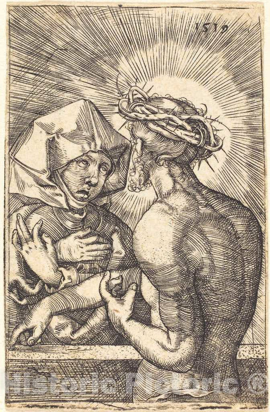 Art Print : Sebald Beham, Christ Crowned with Thorns Speaking with His Mother, 1519 - Vintage Wall Art