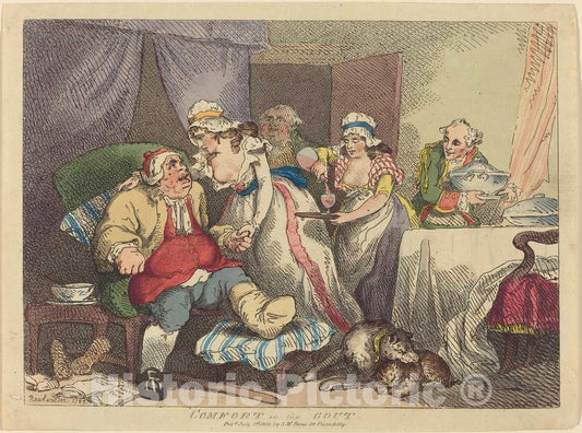 Art Print : Rowlandson, Comfort in The Gout, 1785 - Vintage Wall Art