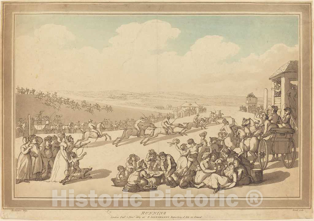 Art Print : Bluck After Rowlandson, Running, 1804 - Vintage Wall Art