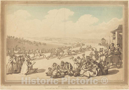 Art Print : Bluck After Rowlandson, Running, 1804 - Vintage Wall Art