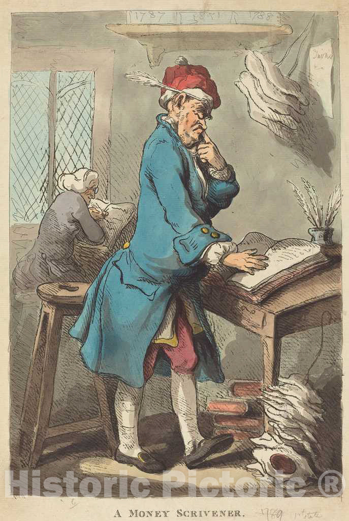 Art Print : Rowlandson, A Money Scrivener, 1801 - Vintage Wall Art