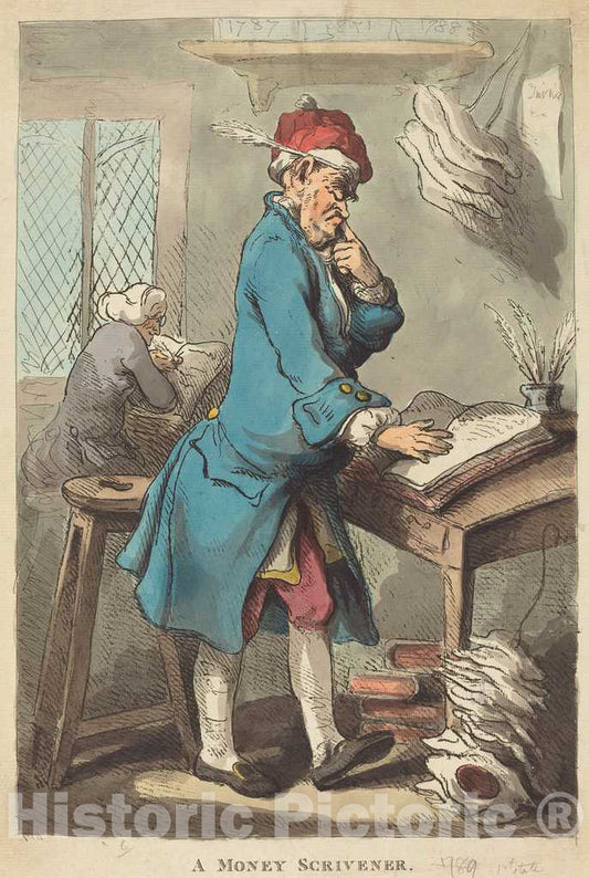 Art Print : Rowlandson, A Money Scrivener, 1801 - Vintage Wall Art