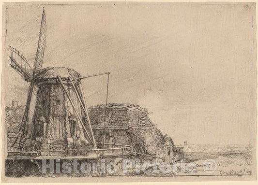 Art Print : Rembrandt, The Windmill, 1641 - Vintage Wall Art