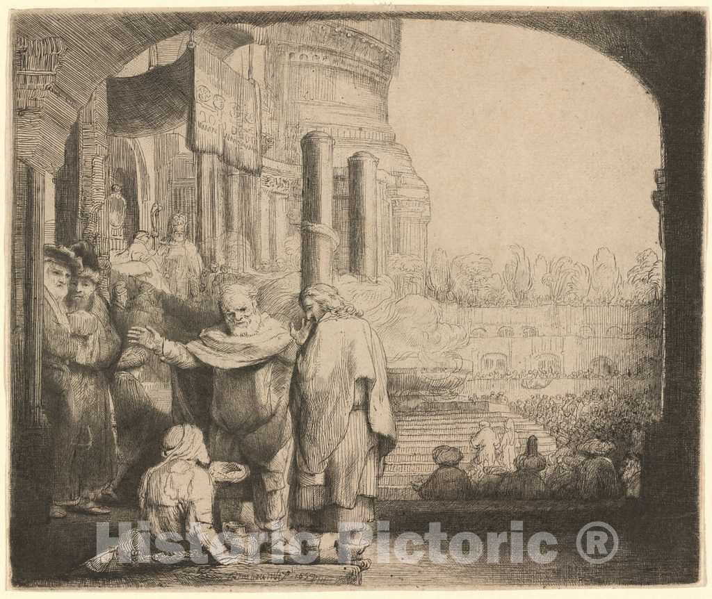 Art Print : Rembrandt, Peter and John Healing The Cripple at The Gate of The Temple, 1659 - Vintage Wall Art