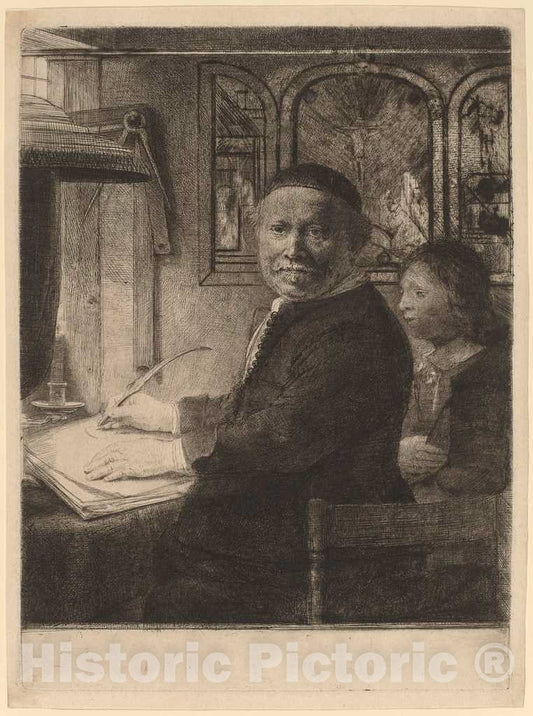 Art Print : Rembrandt, Lieven Willemsz Van Coppenol: The Smaller Plate, c. 1658 - Vintage Wall Art