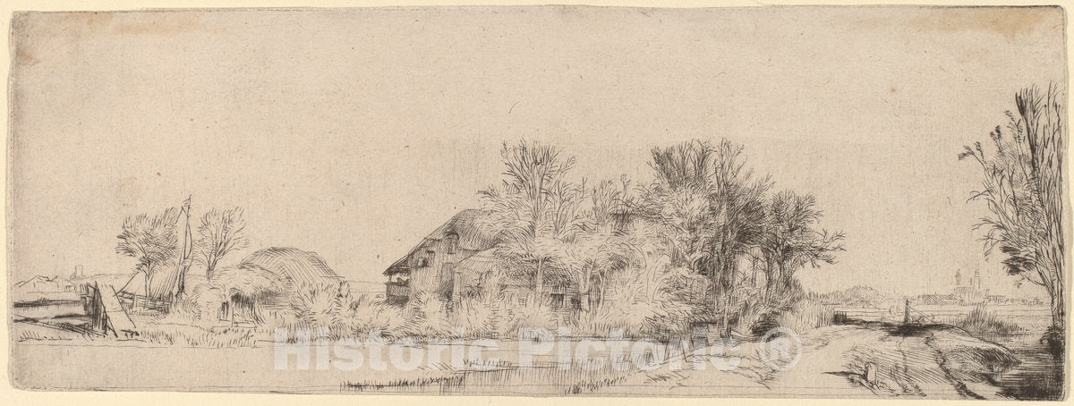 Art Print : Rembrandt, Landscape with a Road Beside a Canal, c. 1652 - Vintage Wall Art