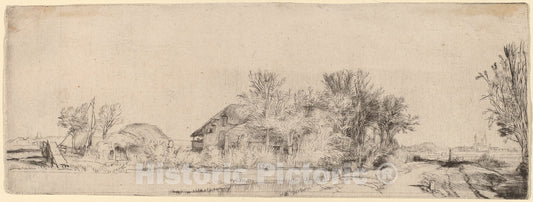 Art Print : Rembrandt, Landscape with a Road Beside a Canal, c. 1652 - Vintage Wall Art