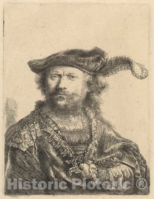 Art Print : Rembrandt, Self-Portrait in a Velvet Cap with Plume, 1638 - Vintage Wall Art