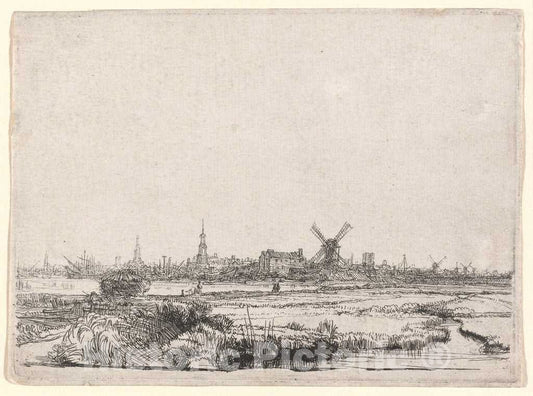 Art Print : Rembrandt, View of Amsterdam from The Northwest, c. 1640 - Vintage Wall Art
