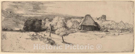 Art Print : Rembrandt, Landscape with Trees, Farm Buildings and a Tower, c. 1651 - Vintage Wall Art