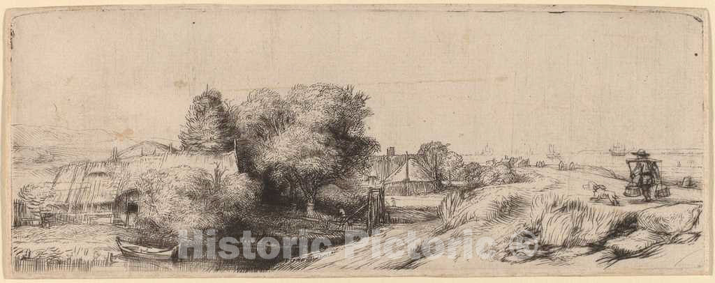 Art Print : Rembrandt, Landscape with a Milkman, c. 1650 - Vintage Wall Art