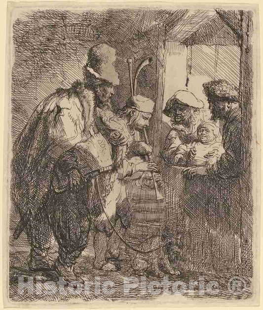 Art Print : Rembrandt, The Strolling Musicians, c. 1635 - Vintage Wall Art