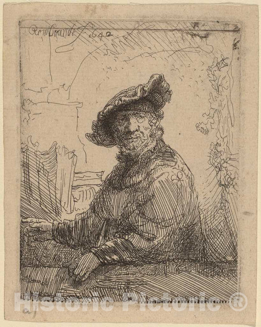 Art Print : Rembrandt, Man in an Arbor, 1642 - Vintage Wall Art