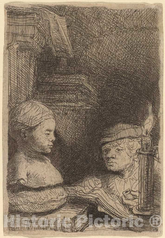 Art Print : Rembrandt, Man Drawing from a Cast, c. 1641 - Vintage Wall Art