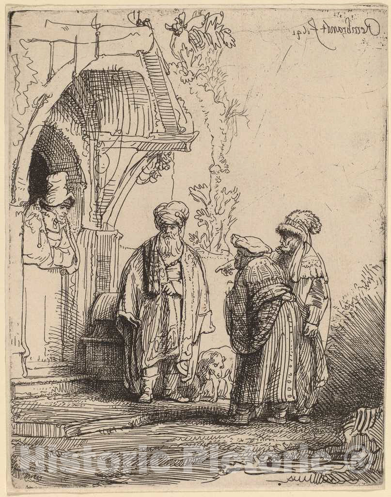 Art Print : Rembrandt, Three Oriental Figures (Jacob and Laban?), 1641 - Vintage Wall Art