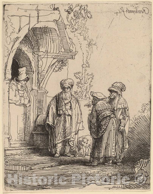 Art Print : Rembrandt, Three Oriental Figures (Jacob and Laban?), 1641 - Vintage Wall Art