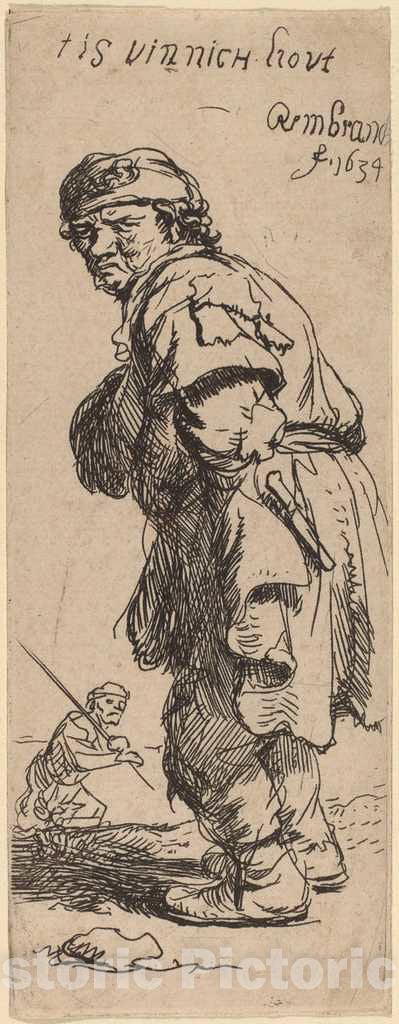 Art Print : Rembrandt, A Peasant Calling Out: tis vinnich kout (It's Biting Cold), 1634 - Vintage Wall Art