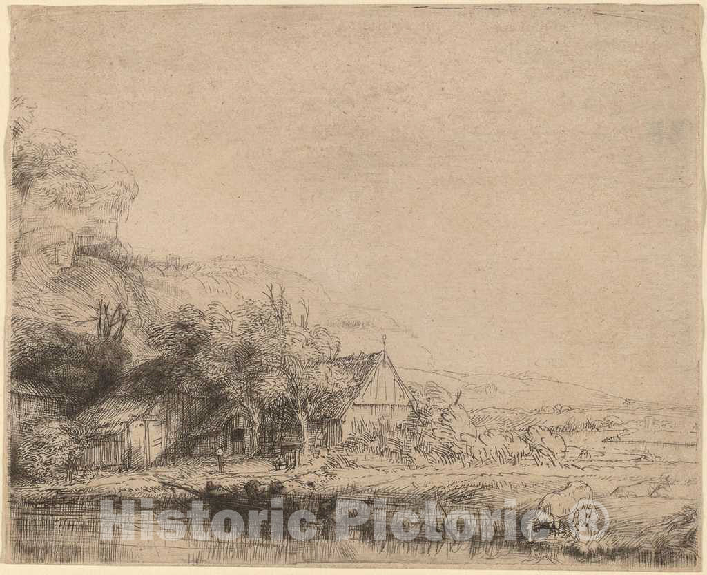 Art Print : Rembrandt, Landscape with a Cow, c. 1650 - Vintage Wall Art