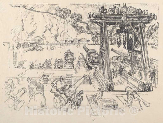 Art Print : Joseph Pennell, The Gun-Testing Ground, 1917 - Vintage Wall Art