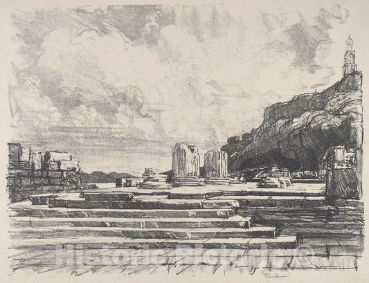 Art Print : Joseph Pennell, Eleusis, The Pavement of The Temple, 1913 - Vintage Wall Art