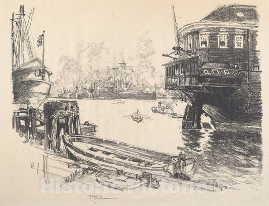 Art Print : Joseph Pennell, The Old and The New, 1917 - Vintage Wall Art