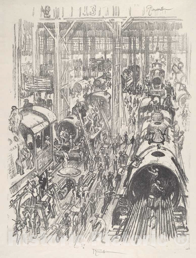 Art Print : Joseph Pennell, Building Engines for The Allies, 1917 - Vintage Wall Art