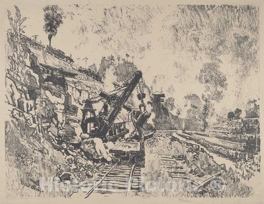 Art Print : Joseph Pennell, Steam Shovel at Work in Culebra Cut, 1912 - Vintage Wall Art