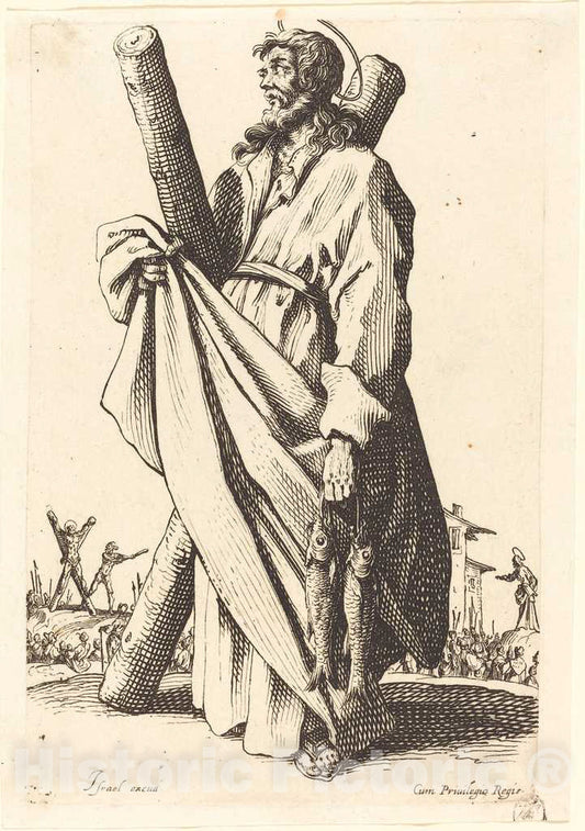 Art Print : Jacques Callot, Saint Andrew, 1631 - Vintage Wall Art