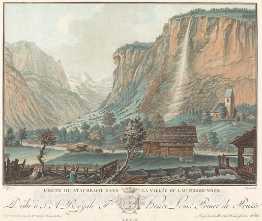 Art Print : Janinet After Caspar Wolf, Falls at Staubbach in The Lauterbrunnen Valley, 1776 - Vintage Wall Art