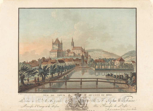 Art Print : FranÃ§ois Janinet, Vue de Thun du Cote du Midi, 1776 - Vintage Wall Art
