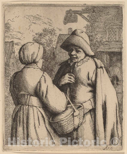 Art Print : Adriaen Van Ostade, Man and Woman Conversing, 1673 - Vintage Wall Art