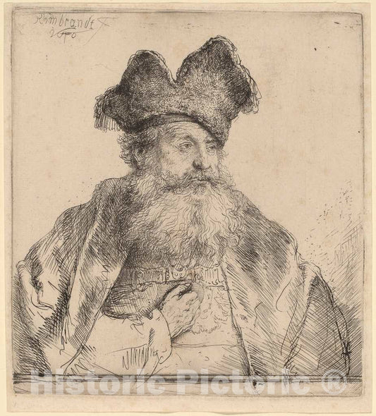 Art Print : Rembrandt, Old Man with a Divided Fur Cap, 1640 - Vintage Wall Art