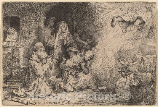 Art Print : Rembrandt, The Angel Departing from The Family of Tobias, 1641 - Vintage Wall Art