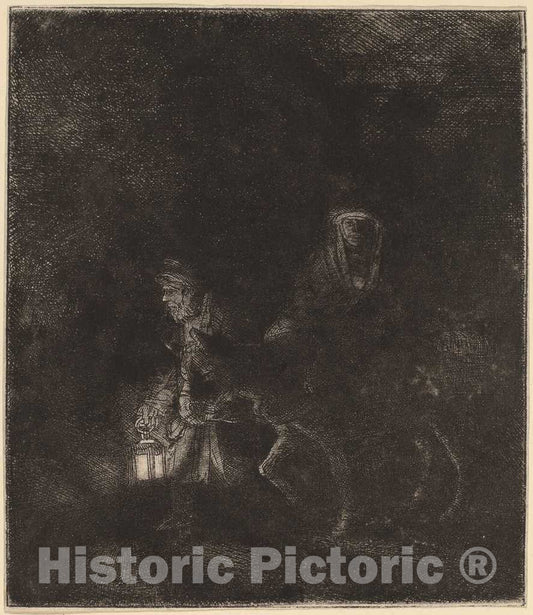 Art Print : Rembrandt, The Flight into Egypt: a Night Piece, 1651 - Vintage Wall Art