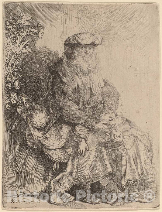Art Print : Rembrandt, Abraham Caressing Isaac, c. 1637 - Vintage Wall Art