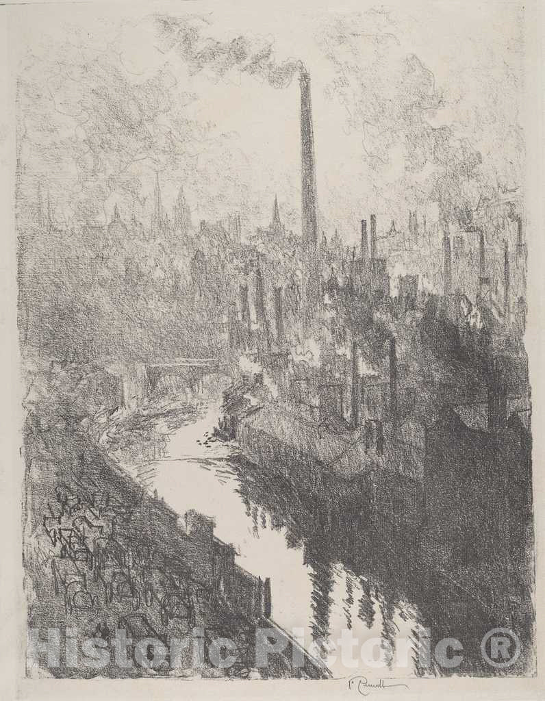 Art Print : Joseph Pennell, The Great Chimney, The Motor Park, 1916 - Vintage Wall Art