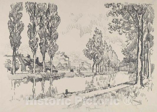 Art Print : Joseph Pennell, The Canal at Blanzy, France, 1911 - Vintage Wall Art