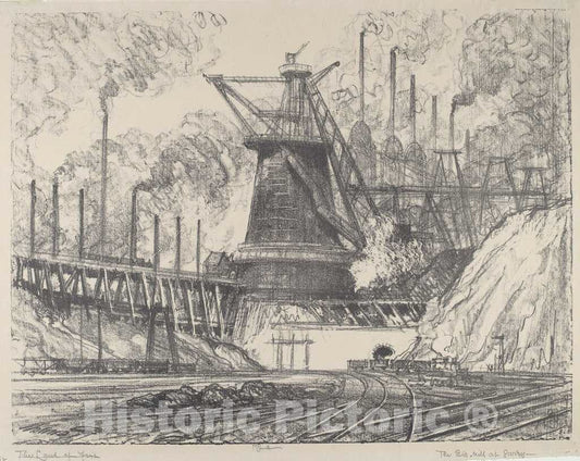 Art Print : Joseph Pennell, The Big Mill, Gary, Indiana, 1914 - Vintage Wall Art