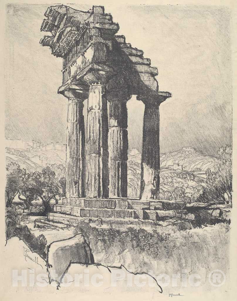 Art Print : Joseph Pennell, The Columns of Castor and Pollux, Girgenti, 1913 - Vintage Wall Art